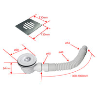 Piatto Doccia Bianco 90x100cm di Spessore da 3 cm in Pietra Artificiale e Mesina Mista Effetto Ardesia Ruvido Piletta e Tubo inclusi