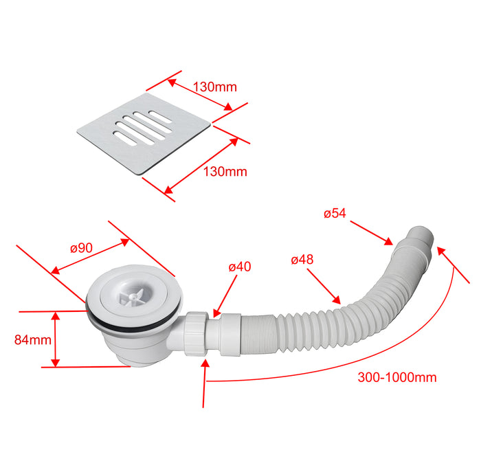Piatto Doccia Bianco 76x76cm in Pietra Artificiale e Mesina Mista Effetto Ardesia Ruvido Piletta e Tubo inclusi Spessore di 3 cm