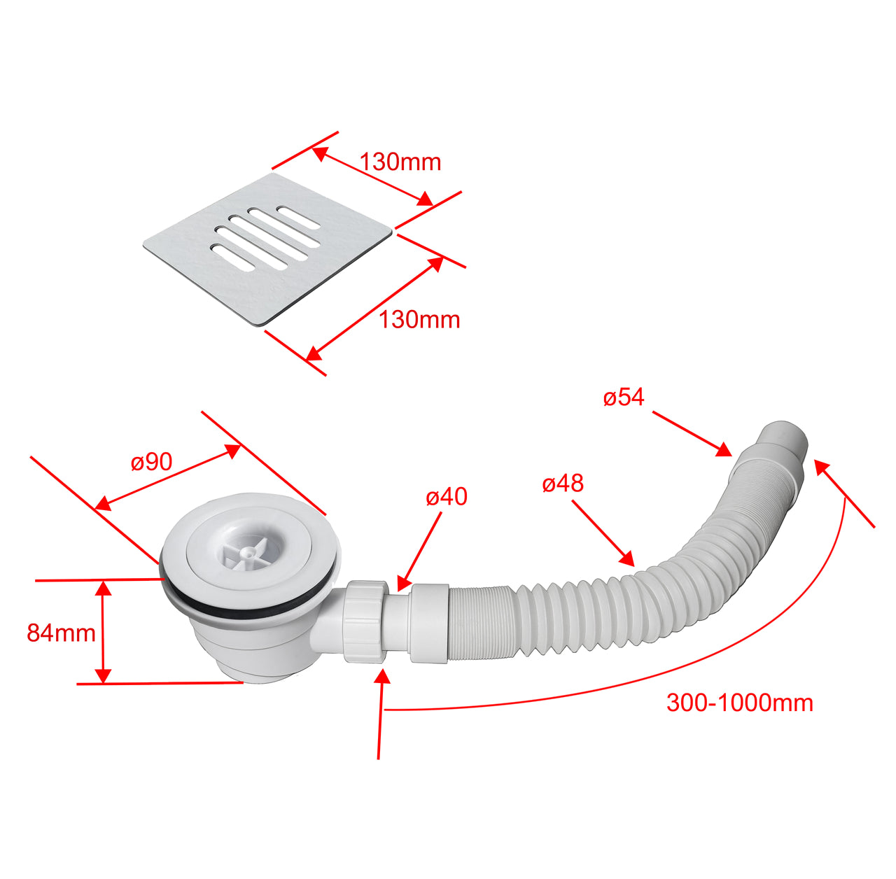 Piatto Doccia Bianco 70x100cm in Pietra Artificiale e Mesina Mista Effetto Ardesia Ruvido Piletta e Tubo inclusi Spessore di 3 cm