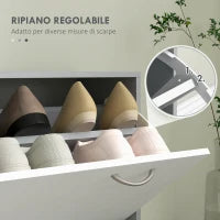 Mobile Appendiabiti 3 in 1 con Scarpiera e Specchio, Ganci e Cassetti, in Legno, 90x10x102 cm, Bianco e Grigio