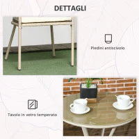Set da Giardino in Rattan con 2 Poltroncine con Cuscini e Tavolino da Caffè in Vetro, Khaki