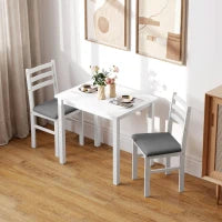 Set da tavolo da pranzo a 3 pezzi con 2 sedie, Tavolo da cucina per spazi compatti, Sedie imbottite, Salvaspazio, MDF, Bianco