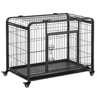 Kennel per Cani Pieghevole a Doppia Porta con Blocco, 4 Ruote con Freno e Fondo Rimovibile, 94x58x69.5 cm, Grigio