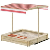 Sabbiera per Bambini 3-8 Anni con Tettuccio Regolabile, in Legno di Abete e Poliestere, 118x118x118 cm