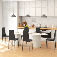 Set di 6 Sedie da Pranzo Moderne con Schienale Alto in Finta Pelle e Acciaio, 41x50x97 cm, Nero