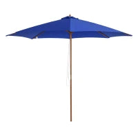 Ombrellone Impermeabile Rotondo con Palo Centrale e Camino Antivento, in Legno e Poliestere Grigio, Ø300x250cm