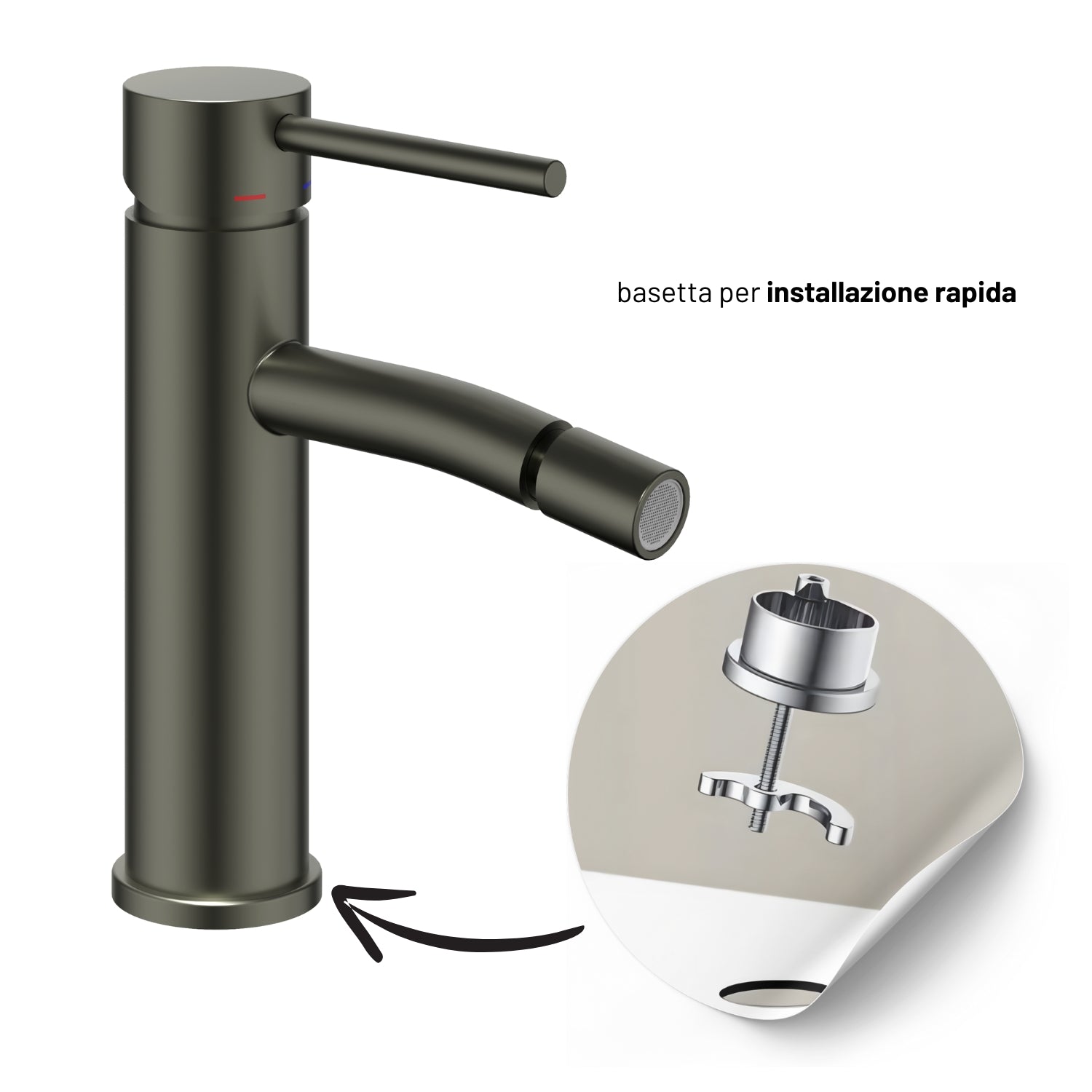 Miscelatore monocomando per bidet serie jazz installazione rapida con piletta click clack *** finitura- canna di fuci...