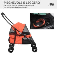 Passeggino per Cani Pieghevole con Tettuccio Regolabile, Borsa e 2 Guinzagli, 82x47x97 cm, Rosso e Nero