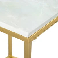 Tavolino da Caffè per Casa e Giardino in Metallo con Effetto Marmo, 40x40x50cm, Oro