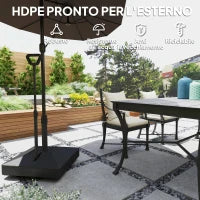 Base per Ombrellone in HDPE con Maniglia e Ruote e Riempibile con Acqua o Sabbia, 60x60x100 cm, Nero