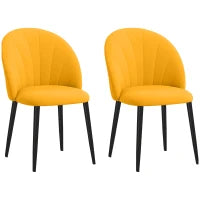 Set 2 Sedie da Pranzo Design Nordico in Metallo e Tessuto Effetto Velluto Giallo e Nero, 52x54x79 cm