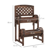 Fioriera da Esterno a 2 Livelli con Fori di Drenaggio e Griglia, in Legno di Abete, 42x49x80 cm, Marrone