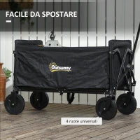Carrello da Giardino da 120L Pieghevole con Pannello Apribile, in Acciaio e Poliestere, 90x48x62 cm, Nero