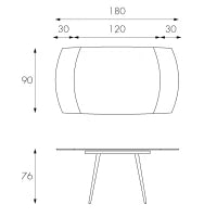 E-STYLO Tavolo allungabile con top tortora in vetro temperato e gambe in metallo tortora, 90cm X 120/180cm H. 76cm.