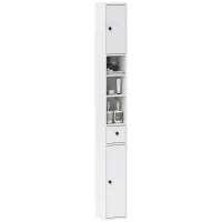 Colonna Bagno Salvaspazio con 2 Armadietti, 3 Ripiani Aperti e Cassetto, in Legno, 20x20x178 cm, Bianco