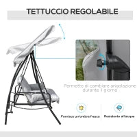 Dondolo da Giardino 3 Posti con Tetto Reclinabile Trasformabile Letto in Poliestere Crema 209cm x 114cm x 170cm
