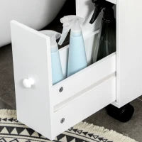 kleankin Mobiletto Salvaspazio Bagno con 4 Ruote, 2 Cassetti e Ripiano aperto, 16x49.5x66cm, Bianco