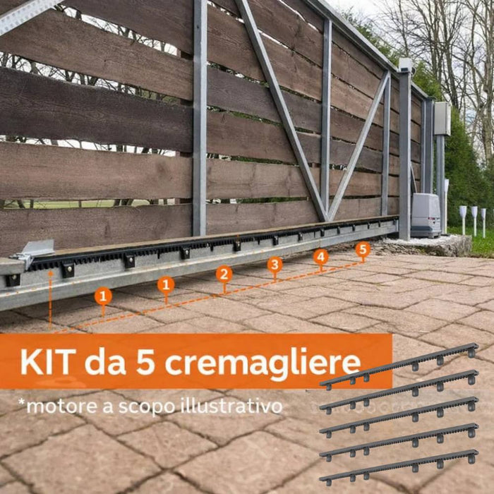 Kit 5 cremagliere nylon m4 con inserto metallico per cancelli scorrevoli