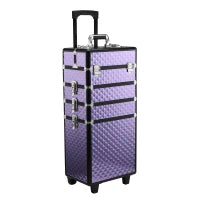 Valigia Porta Trucchi Professionale, Trolley Makeup da Viaggio in Alluminio, 2 Ruote, Viola 33.5x23x76/95.5cm