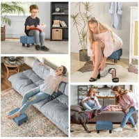 Pouf Poggiapiedi Imbottito e Rettangolare in Poliestere e Plastica, 40x30x24 cm, Blu Scuro