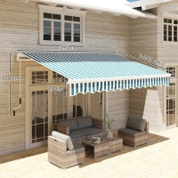 Tenda da Sole a Bracci Avvolgibile a Manovella in Metallo e Alluminio, 4x2.5m, Verde e Bianco