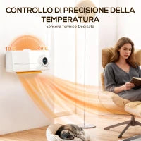 Stufa Ceramica 2000W a Parete con 3 Modalità, Temperatura Regolabile, Timer, Telecomando, Blocco Bambini, Bianco