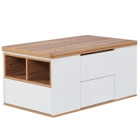 Tavolino da Salotto Multifunzione Regolabile in Altezza con Doppia Tavola Estraibile, Grande Capacità di Stoccaggio, 100x51x47 cm, Bianco