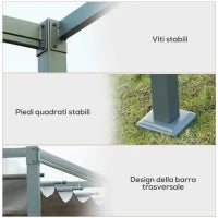 Gazebo Pergola da Giardino 3x2m con Telo Scorrevole in Metallo e Poliestere, Grigio e Nero