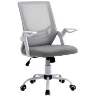 Sedia da Ufficio Ergonomica con Braccioli e Supporto Lombare, in Tessuto Effetto Lino, 62.5x55x94-104 cm, Grigia