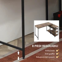 Scrivania Angolare con Scaffale a 3 Ripiani in Stile Industriale, 135x90x79 cm, Marrone e Nero
