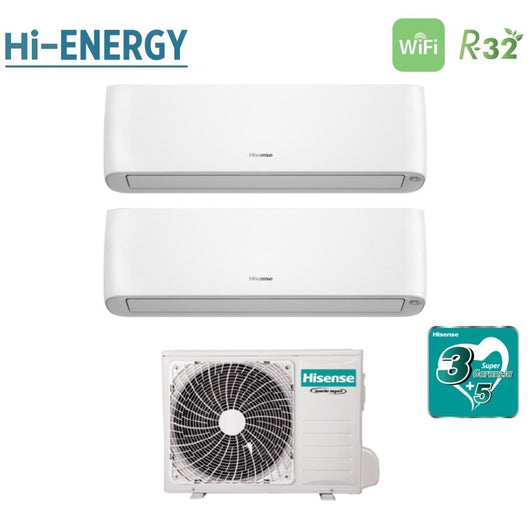 Climatizzatore Condizionatore Hisense Dual Split Inverter serie ENERGY PRO PLUS / HI-ENERGY 12+12 con 2AMW52U4RXC R-32 Wi-Fi Integrato 12000+12000
