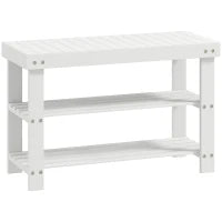 Panca Scarpiera Bassa in Bambù con 2 Ripiani a Doghe e Seduta, 70x28x45 cm, Bianco