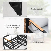 Set da Esterno 3 Pezzi con Divano 3 Posti Convertibile, Divano 2 Posti e Tavolino da Esterno, Grigio e Nero