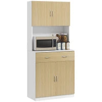 Credenza Cucina con Armadietti a 2 Ante e Cassetto, 80x40x180cm, Colore Legno
