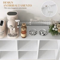 Mobile Buffet con 4 Ripiani Aperti e Armadietto, in Truciolato e Acciaio, 120x37x81.5 cm, Bianco