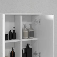 Armadietto con Specchio e Ripiani Regolabili su 3 Livelli, in Vetro e Legno, 65x15x49 cm, Bianco