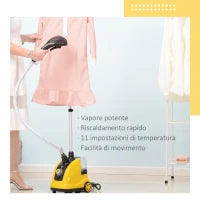 Stiratrice Verticale a Vapore, Stiratore Verticale 1950W da 1.4L con Asta Estendibile e 2 Rotelle per Abiti, Tende e Divani, in ABS e PP, 26x21.5x29 cm, Giallo