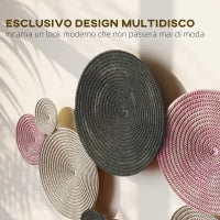 Wall Art a 8 Dischi 3D in Metallo, 110x7x58 cm, color Bronzo, Arancione e Giallo