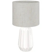 Lampada da Tavolo con Base in Ceramica e Paralume in Lino Stile Retrò 40W Bianco e Beige