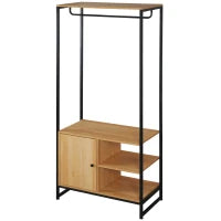 Appendiabiti in Acciaio e Legno Stile Industriale con Scarpiera e Ripiani, 80x40x180cm