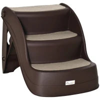 Scaletta per Cani Pieghevole con 3 Gradini Antiscivolo in PP, 49x38x38 cm, Marrone