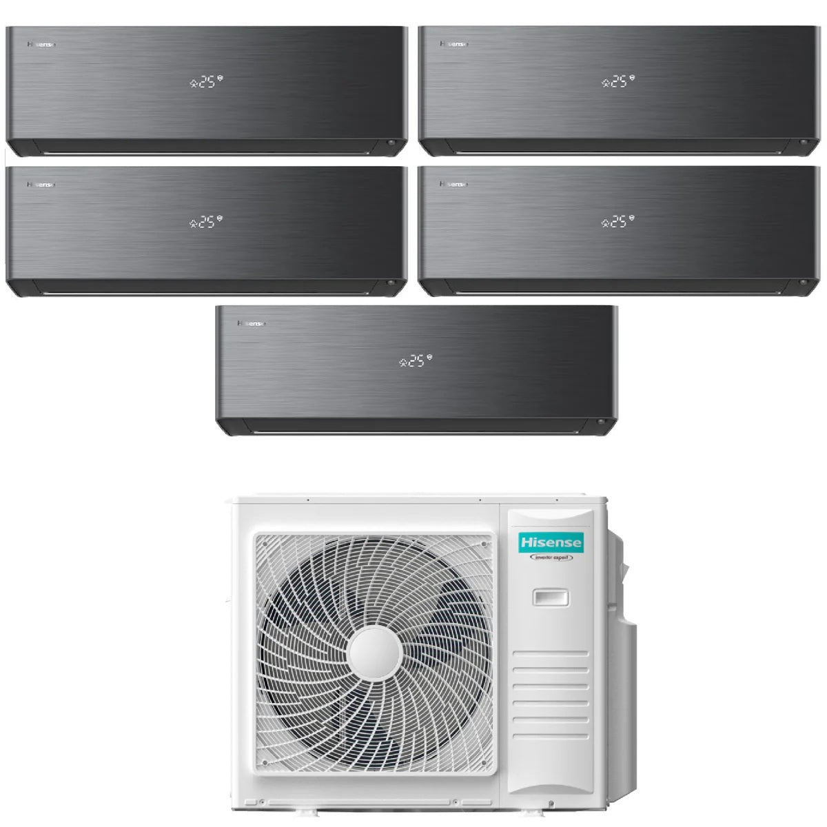 Condizionatore Hisense Penta Split Inverter ENERGY PRO X BLACK 9+9+9+9+9 con 5AMW105U4RQC R-32 Wi-Fi Integrato