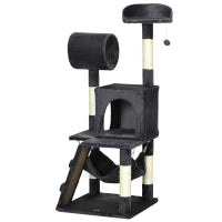 Albero per Gatti con Tiragraffi per Gatti, Casetta per Gatti, Amaca, Letto, Tunnel e Pallina, 48x48 x125 cm, Grigio Scuro