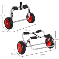 Carrellino da Spiaggia Pieghevole per Kayak e Canoa con Paraurti, in Alluminio e NBR, 70x40x42 cm