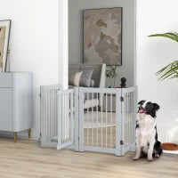 Cancelletto per Cani Autoportante, 4 Pannelli, Flessibile, Legno di Pino, 204L x 36P x 75H cm, Grigio Chiaro