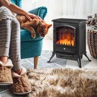 Camino Elettrico da Terra con Effetto Fiamma Potenza 1000W /2000W in ABS e Vetro, 45x28x54cm, Nero