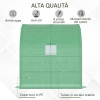 Serra da Parete con 2 Ripiani per Piante e Fiori in Acciaio e PE, 200x100x215 cm, Verde