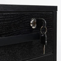 Cassettiera Portadocumenti da Ufficio Schedario con 3 Cassetti e Serratura, in Legno, Nero, 39.2 x 40 x 65.4cm