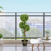 Albero Artificiale con 3 Piante di Bosso, con Vaso in Cemento, Interno ed Esterno, Altezza 115 cm