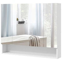 kleankin Armadietto da parete per bagtho con specchio, armadietto da toilette 3 porte a specchio, ripiani regolabili, 90x15x75cm, bianco